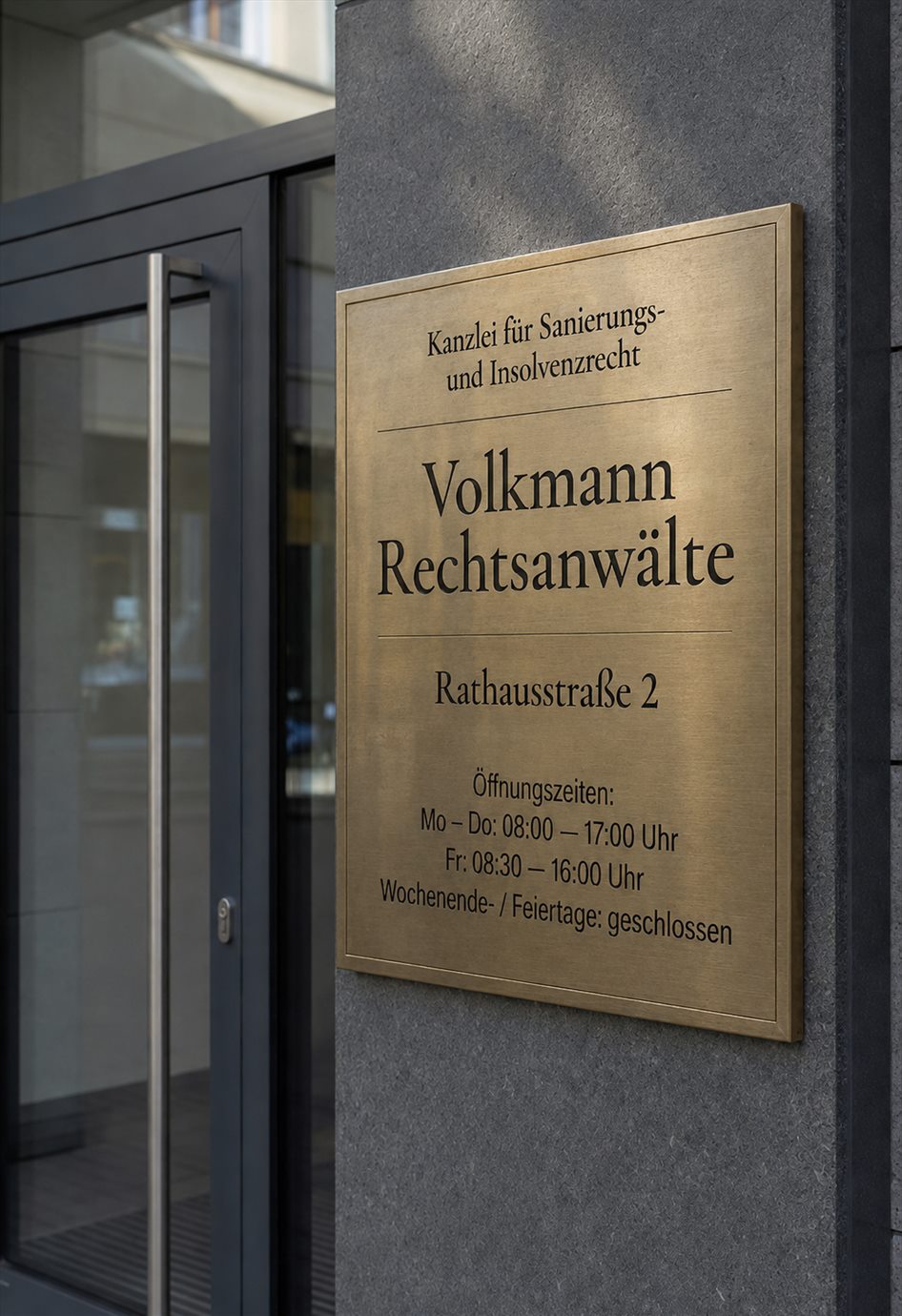 Kanzleischild Volkmann Rechtsanwälte an der Rathausstraße 2